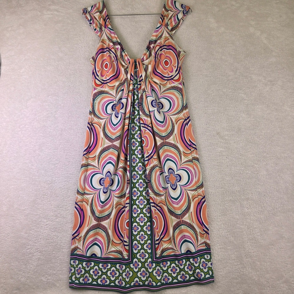 London Times Womens Size 8 Retro Psychedelic Floral V-Neck Flutter Sleeve Dress